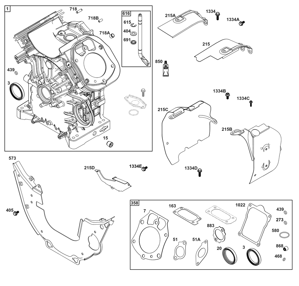 Cylinder Group Diagram and Parts List for 61E377-0059-J1 400000 - 699999 Briggs and Stratton Engine